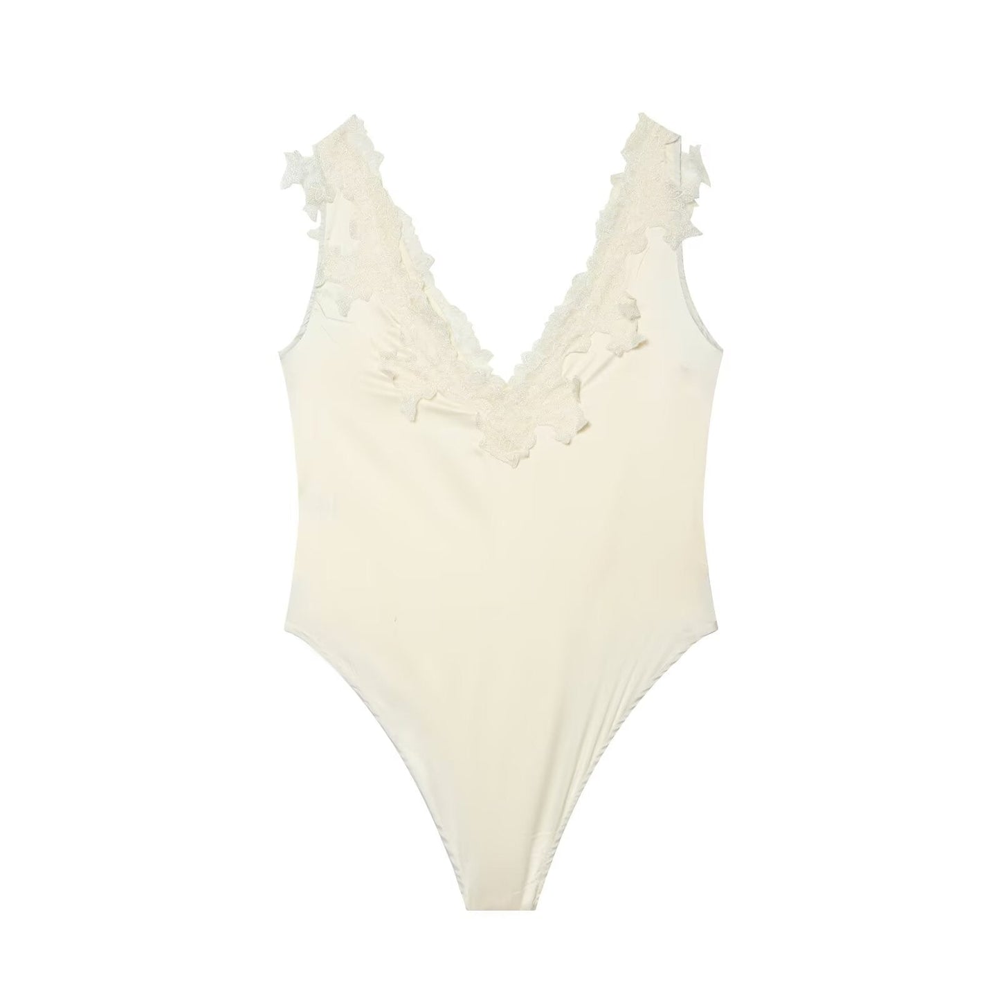 Women's lace decorated satin textured bodysuit