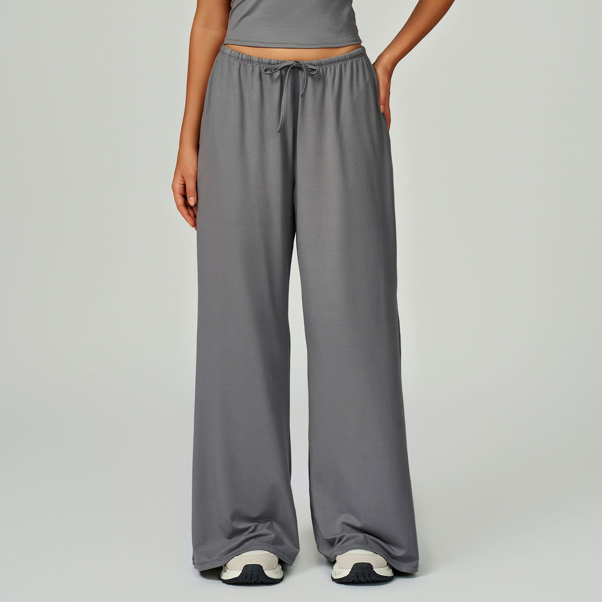 Women's new sanding drooping wide leg elastic drawstring trousers