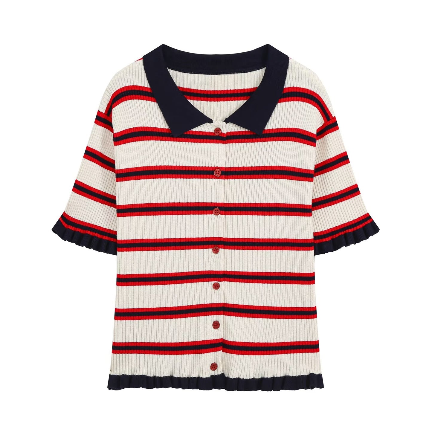 Women's short sleeved striped knitted Coat