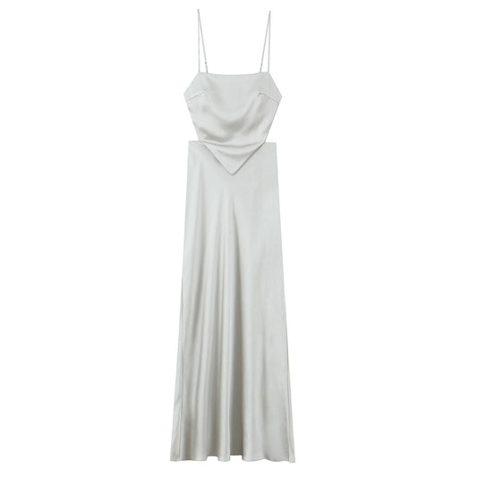 Women's New Fashion Thin Scarf Decorative Satin Texture Midi Dress