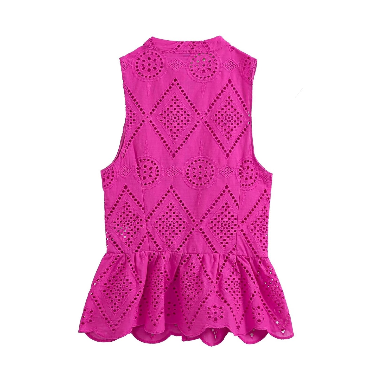 Women's short skirt style hemline hollowed out embroidery top