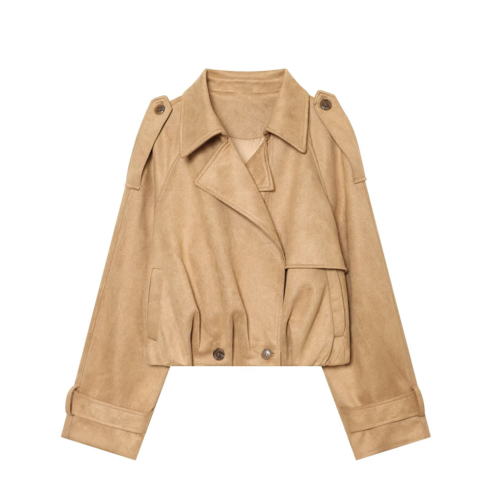 Women's suede texture short pleated Coat