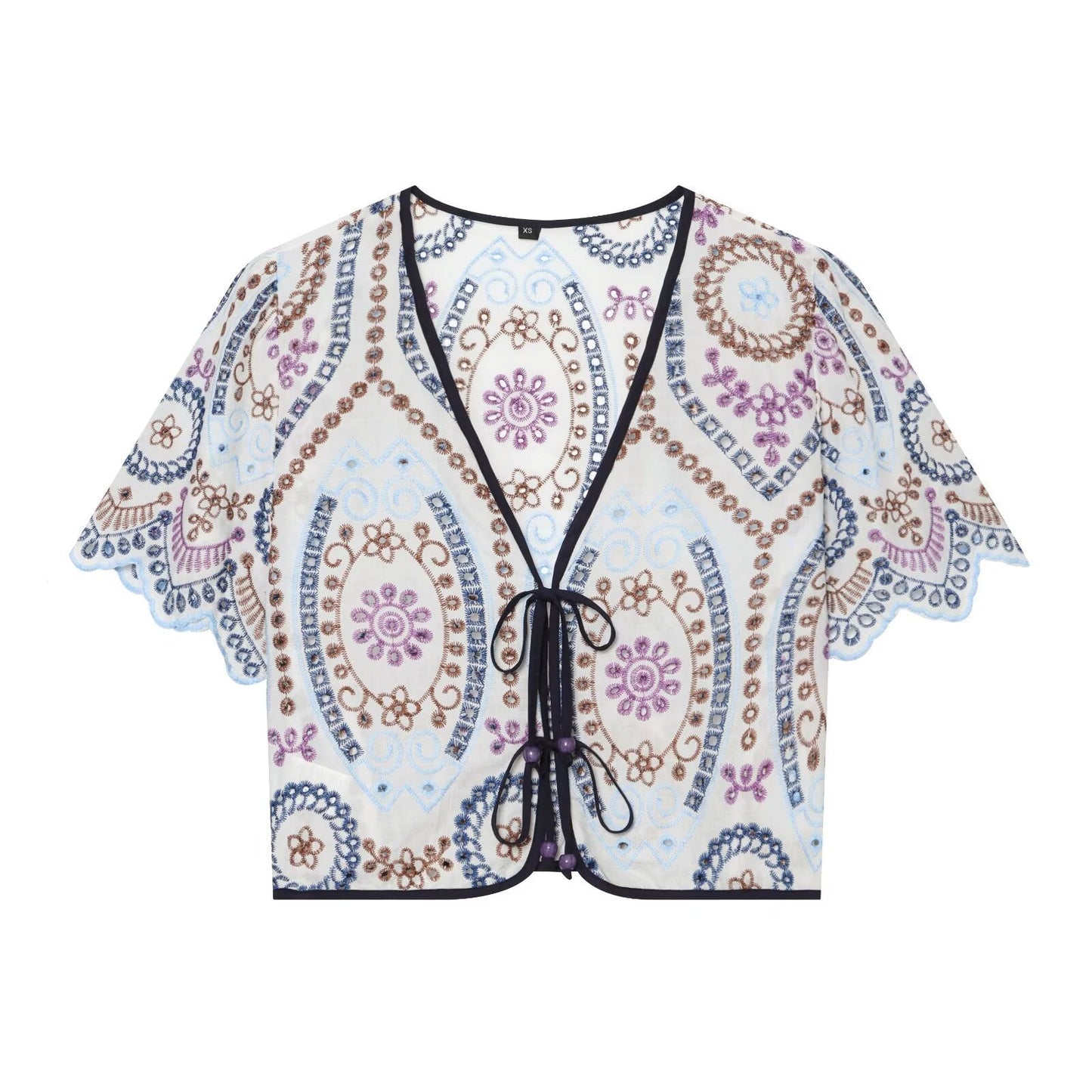 Women's hollowed out embroidered short top