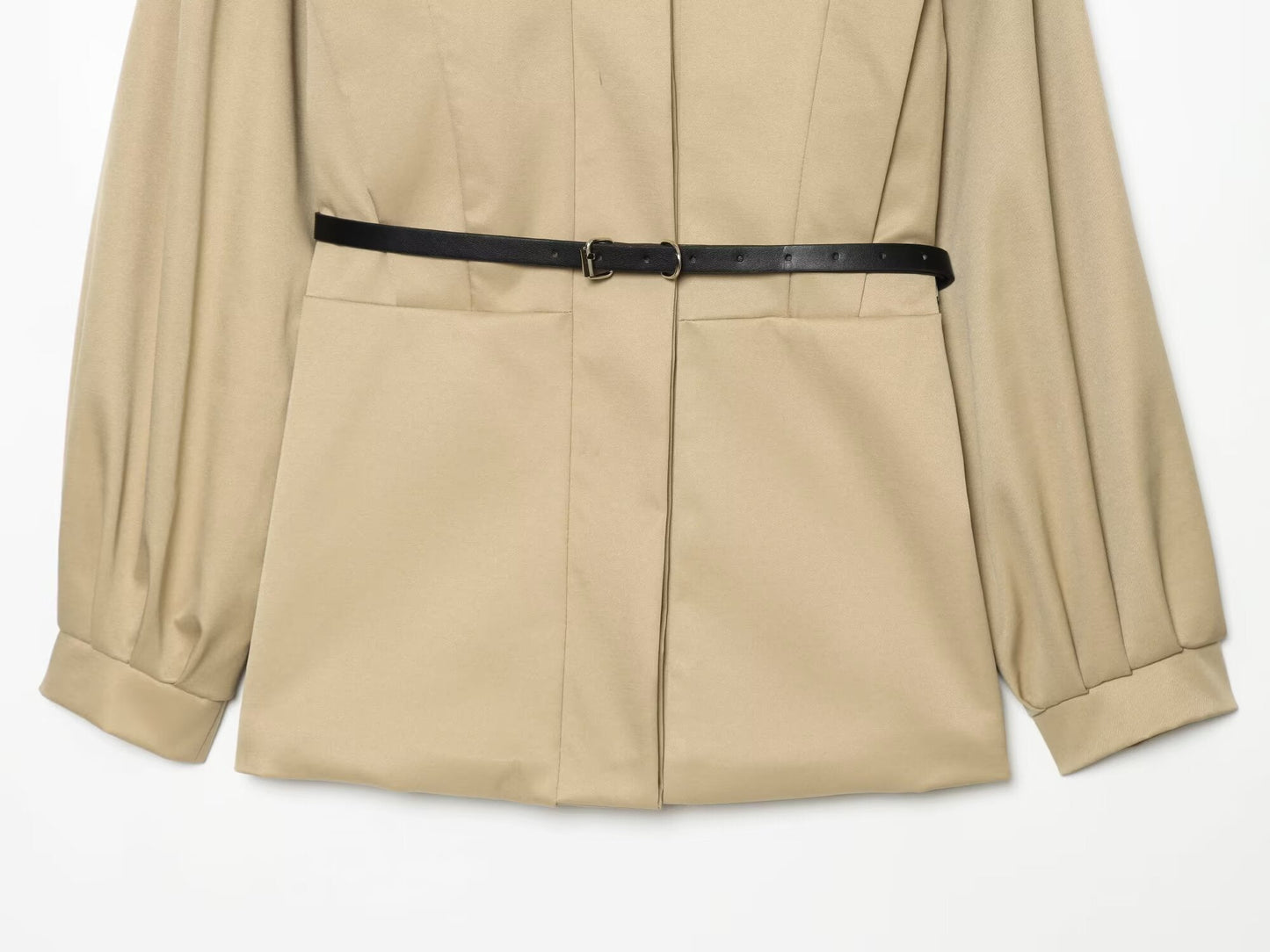 Women's With Belt slim stand collar windbreaker Coat