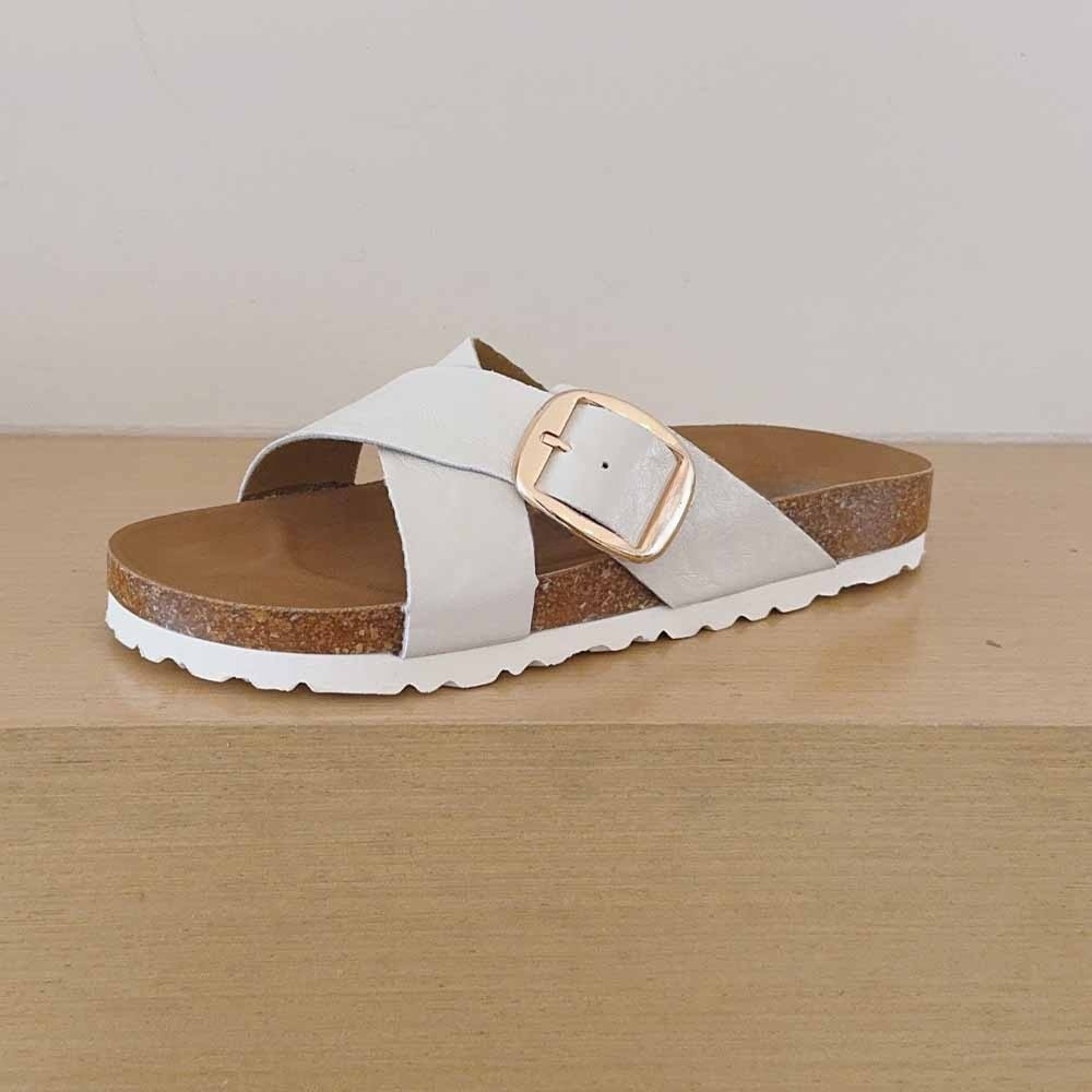 2026 women's new cork sole cross design slippers have a shoe box