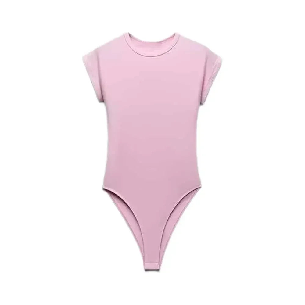 2026 Women's New Chic Fashion Multi Color Slim O Neck Ribbed Knitted jumpsuit Retro Short sleeved Women's Short jumpsuit