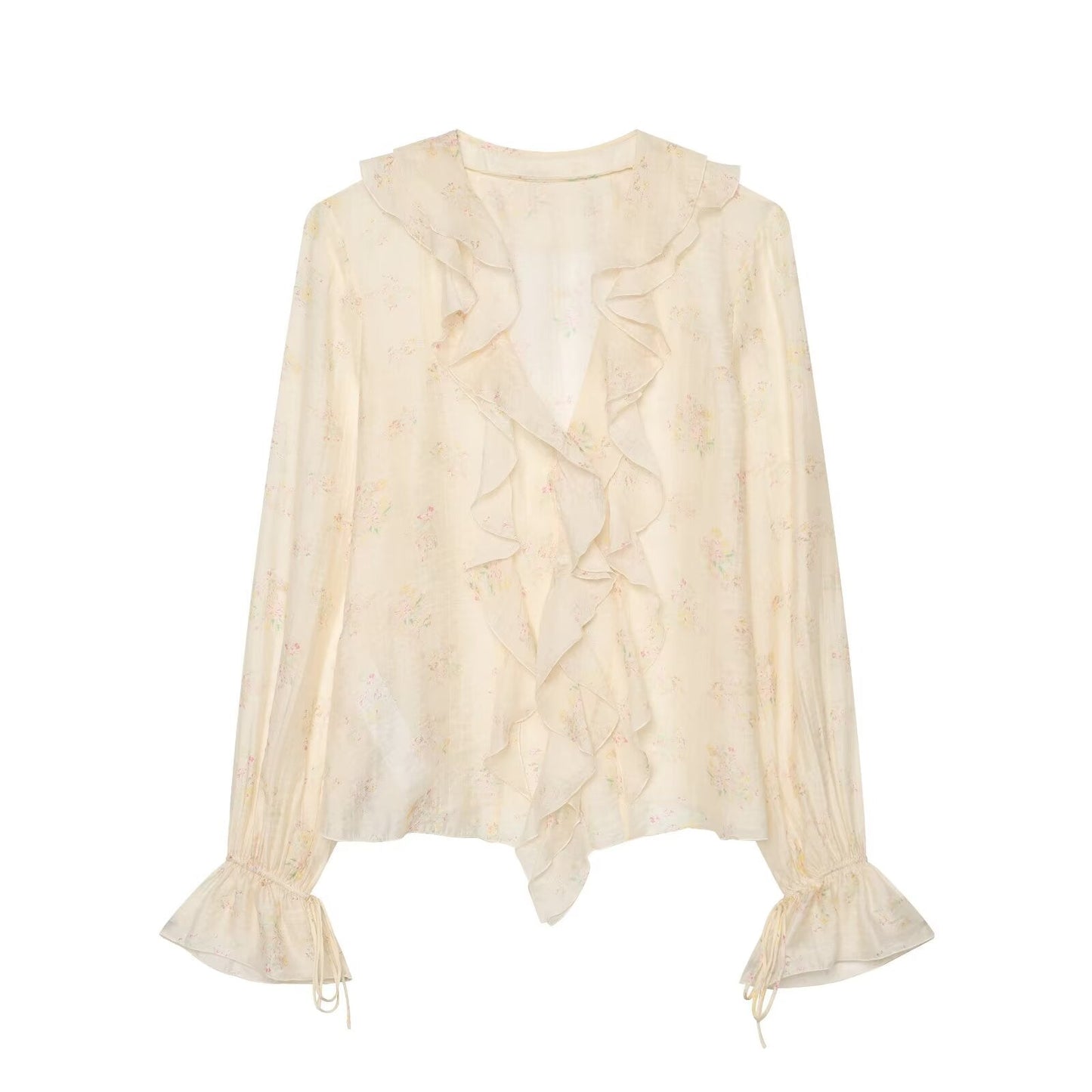 Women's printed V-neck ruffle top