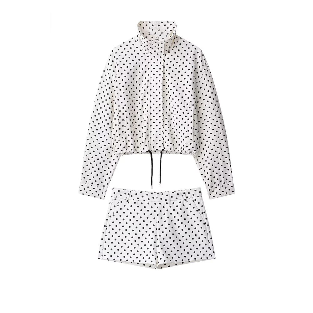 suit Women's 2 pieces polka dot chiffon Coat+shorts