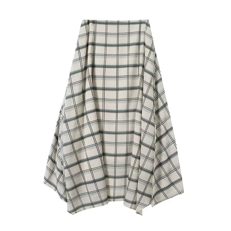 Women's irregular hem plaid MIDI skirt