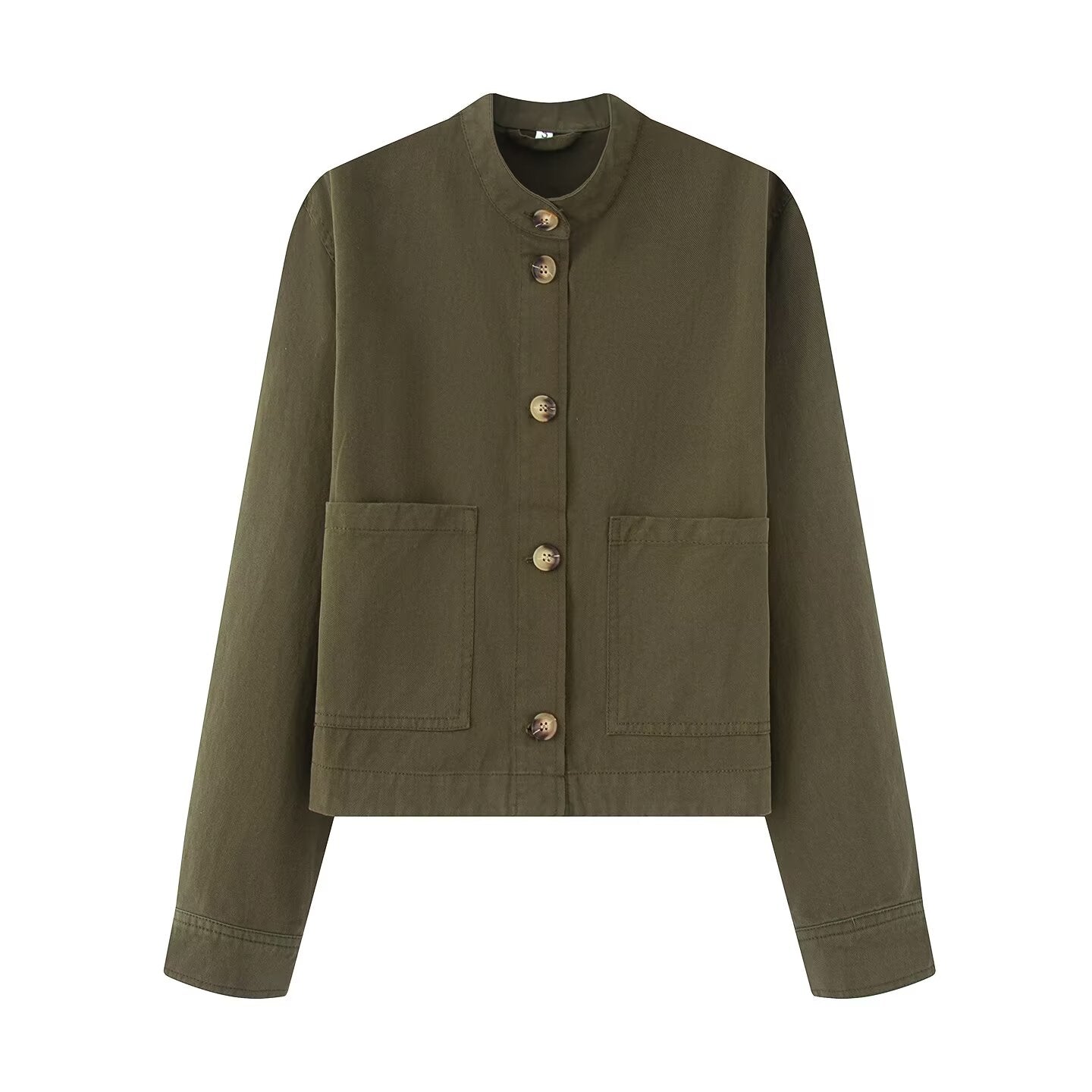 Women's casual stand collar twill coat