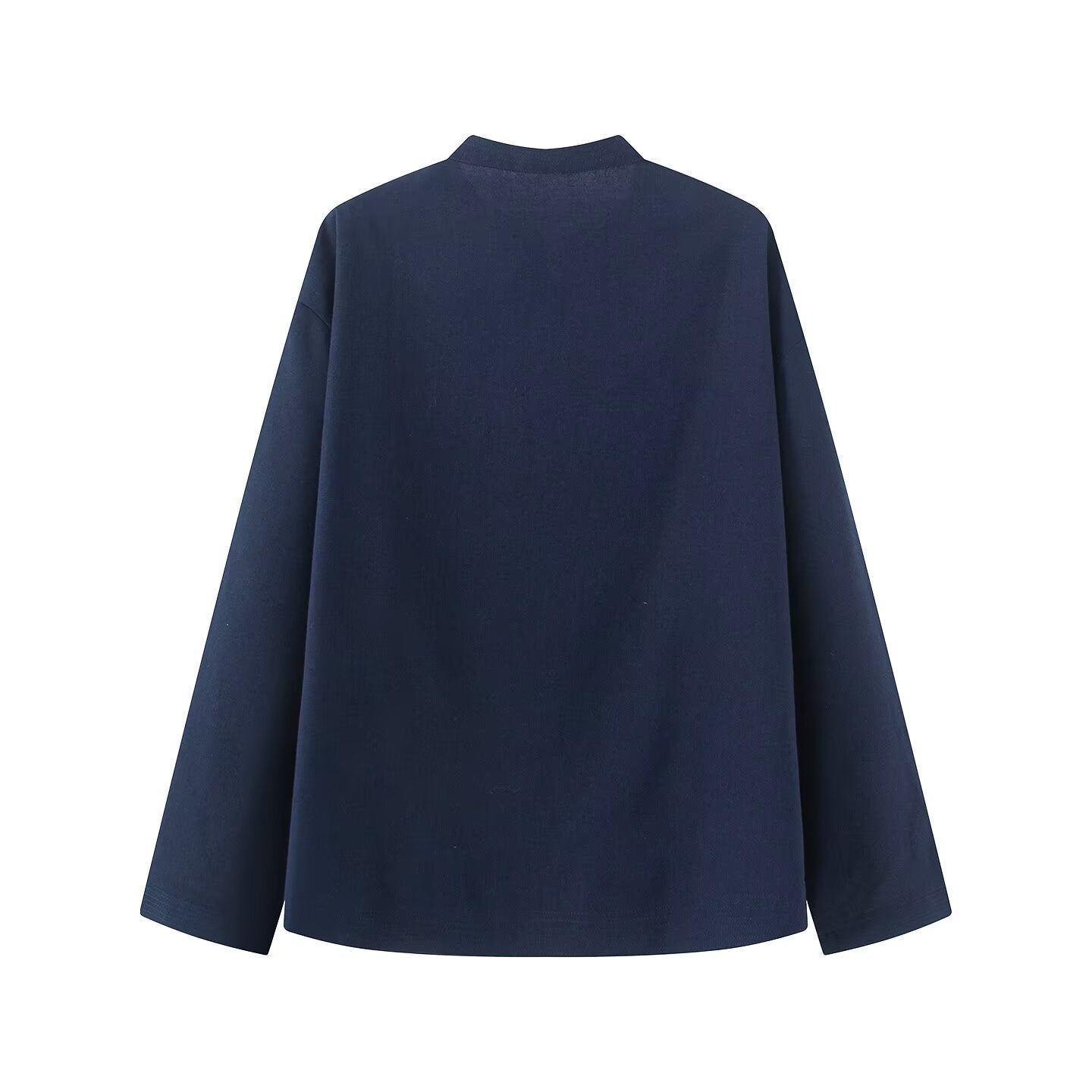 Women's rope knot buckle loose linen blended shirt