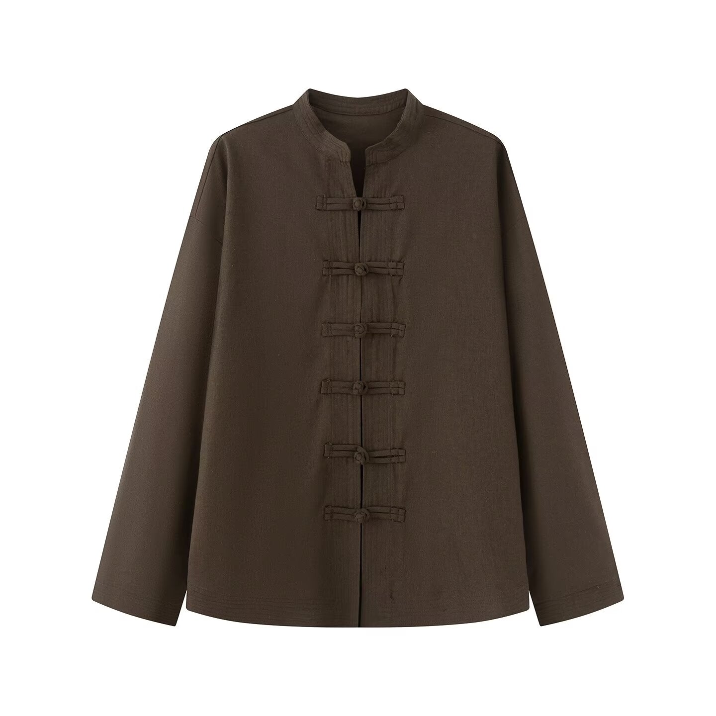 Women's rope knot buckle loose linen blended shirt