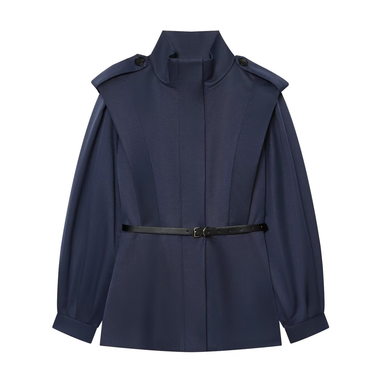 Women's With Belt slim stand collar windbreaker Coat