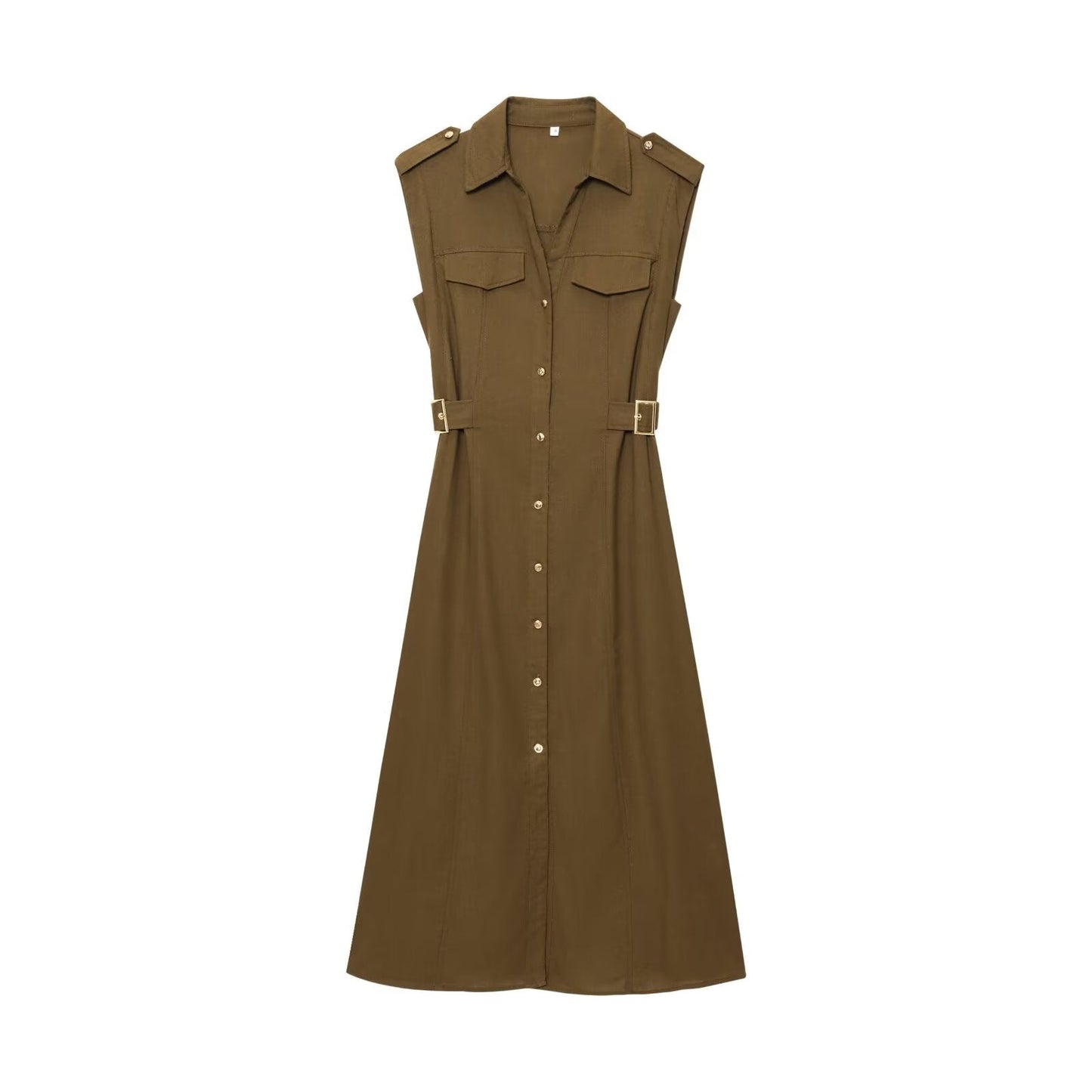 Women's shirt style linen blended MIDI dress