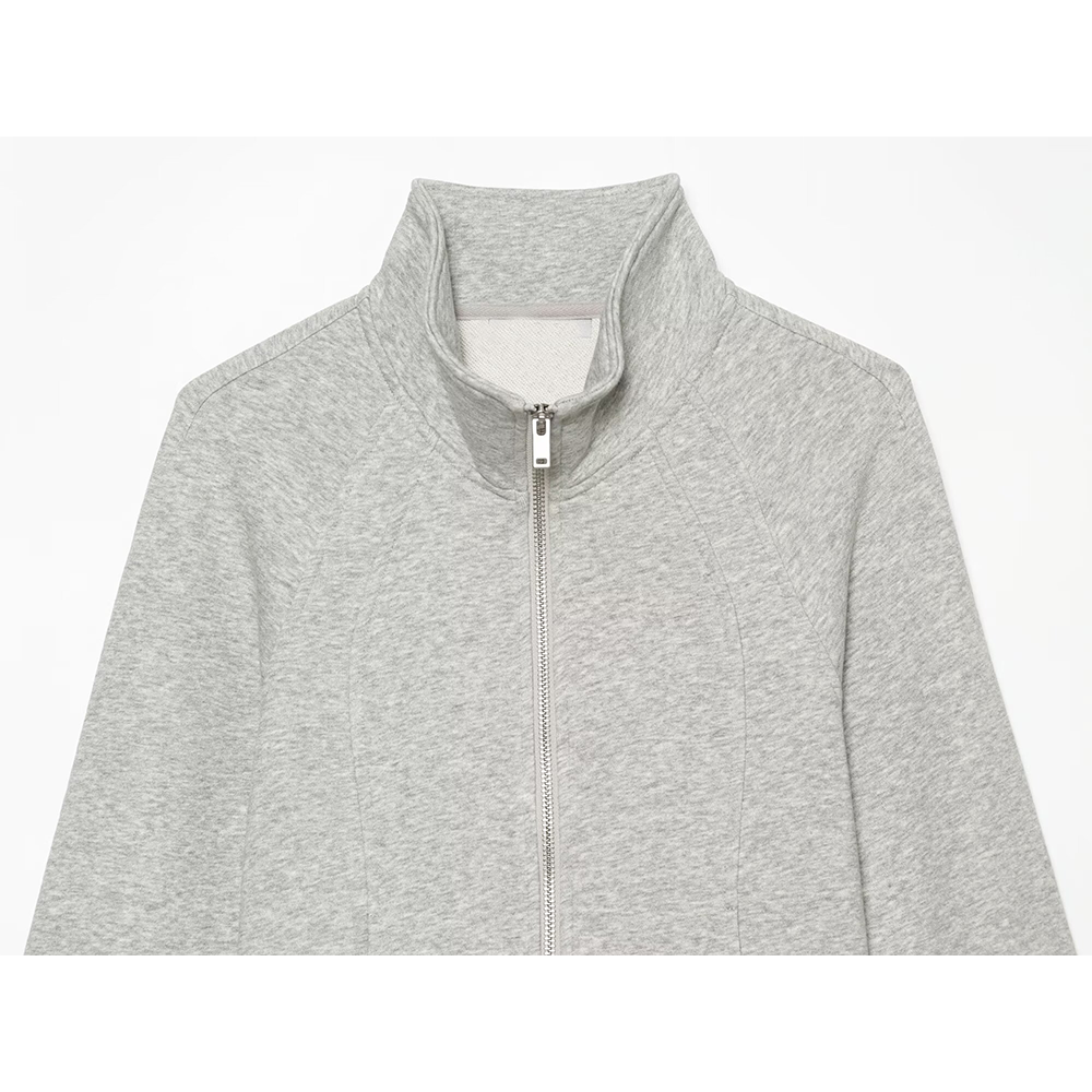 Women's slim stand collar double zipper Coat