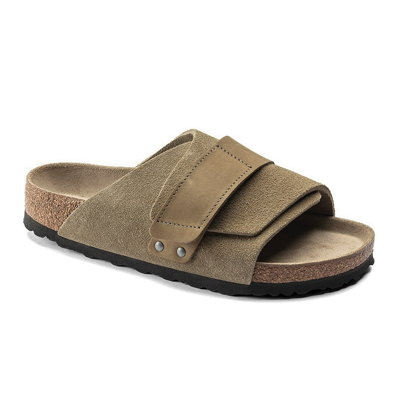 Women's new hook and loop wooden sandals and slippers have a shoe box.