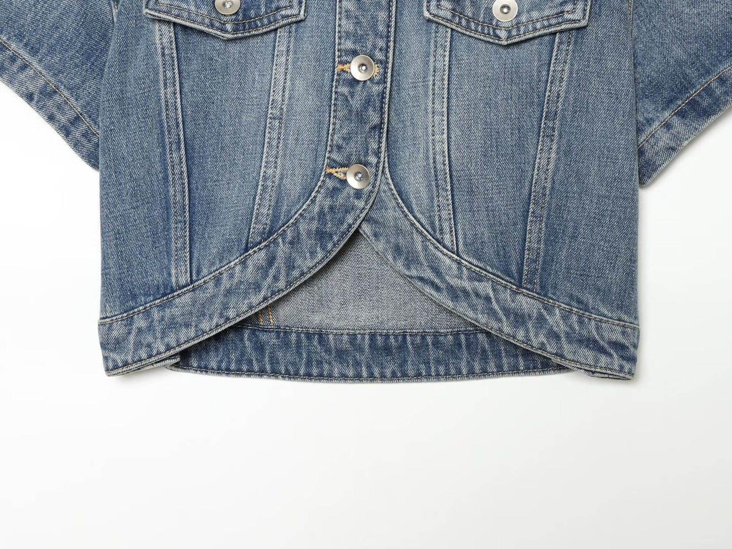 Women's short Lapel asymmetrical denim shirt