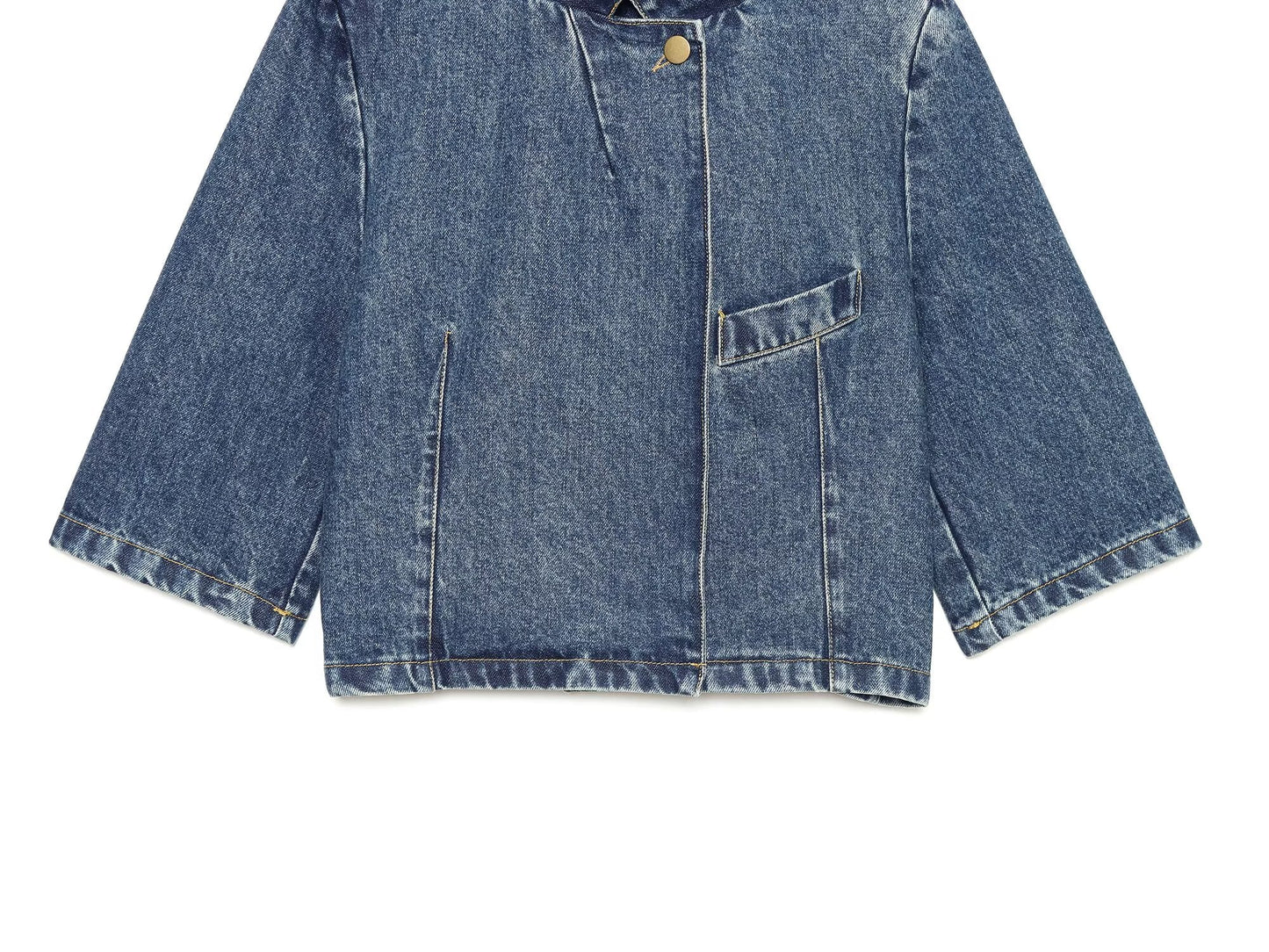 Women's short sleeved stand collar denim Blazer Coat