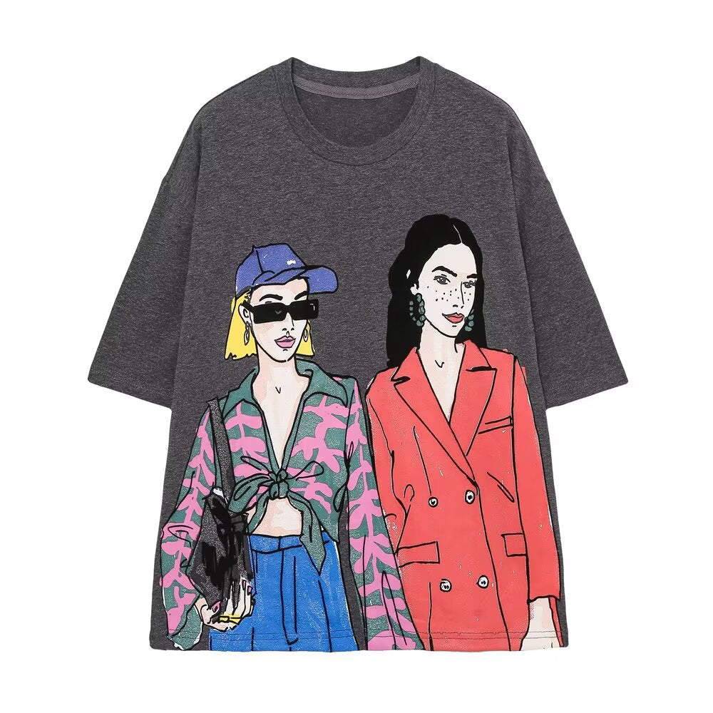 2026 multi-color printed letter T-shirt women short sleeved O-neck loose T-shirt