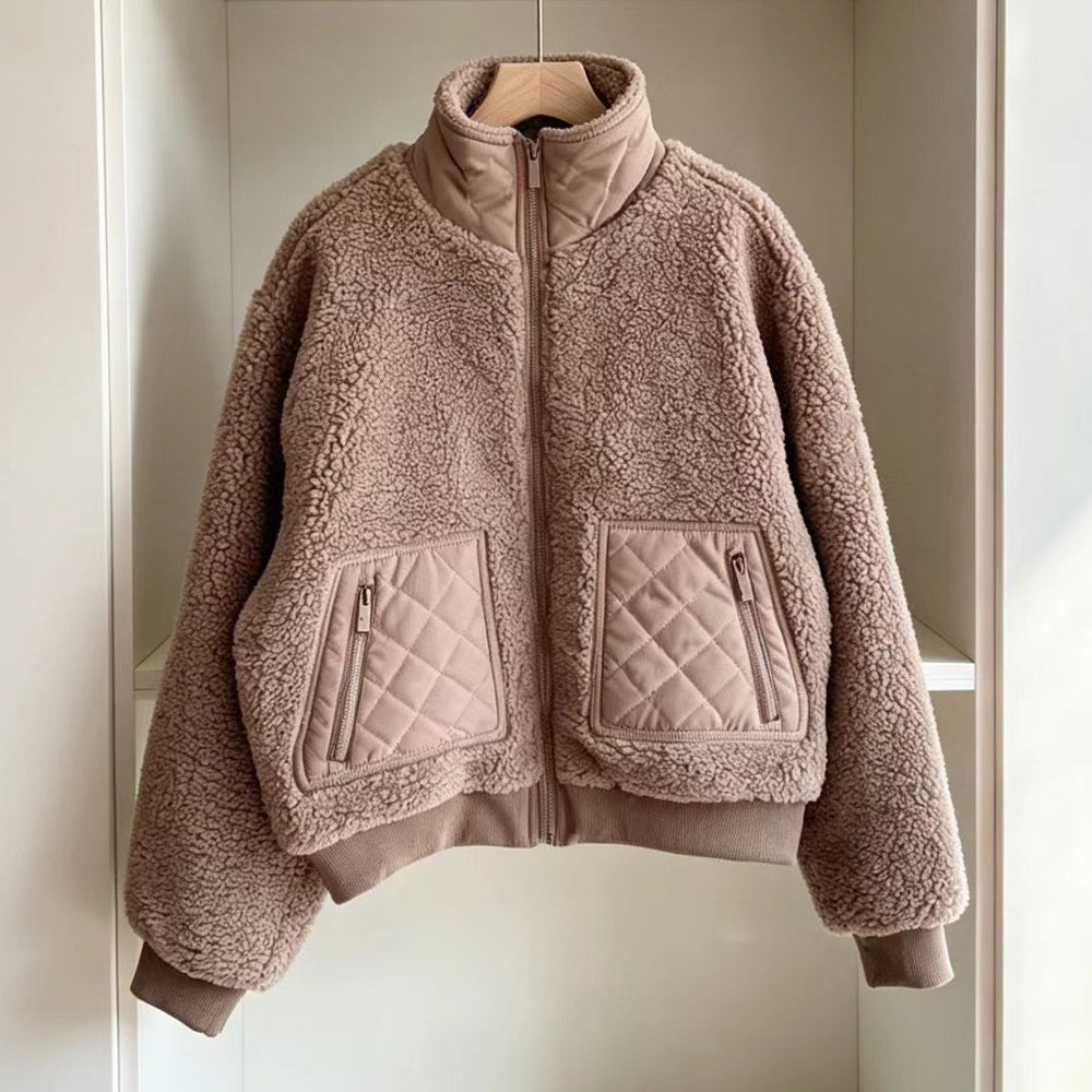 Women's Autumn and Winter New Fashion Joker Warm Cashmere Collar Short Thick Zipper Coat.