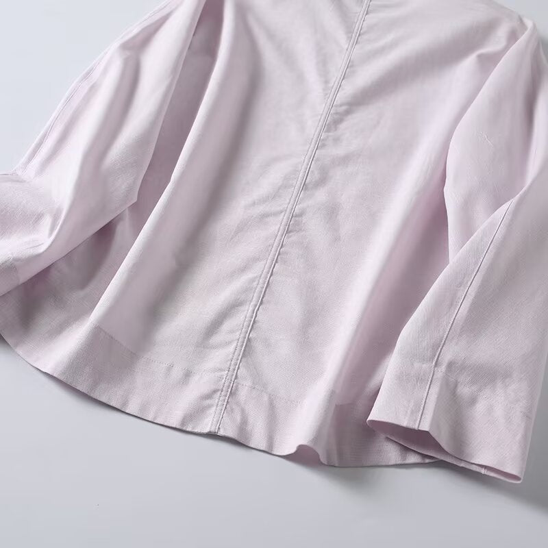 Women's loose V-neck linen blend cover shirt