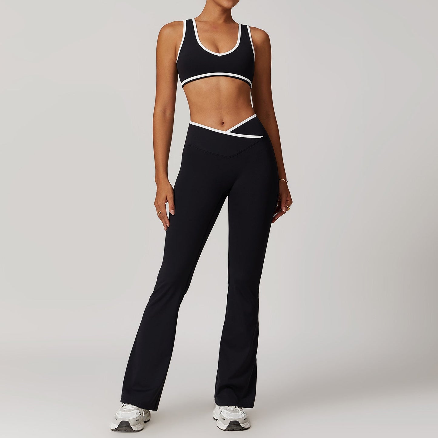 Women's New Cross-waist Sports Suit Female Contrast Backless Tight Nude Yoga Suit Running Fitness Yoga Suit