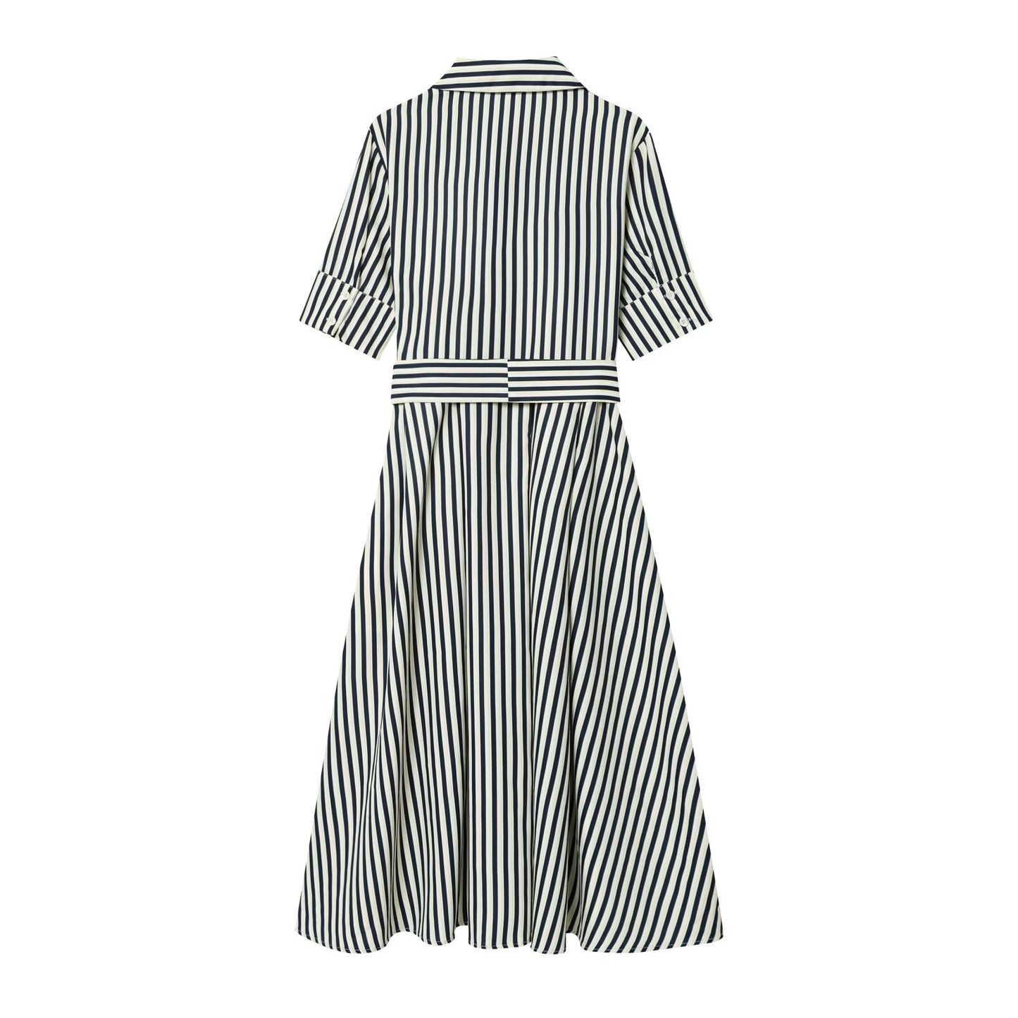 Women's with Belt shirt style poplin striped dress