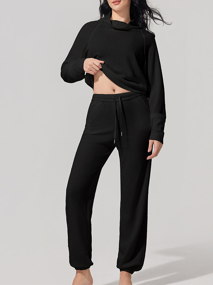 Women's new high-necked loose pullover sweater sweatpants suit