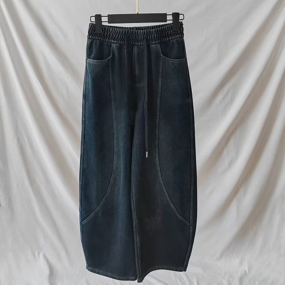 Women's new washed retro jeans loose wide-leg pants