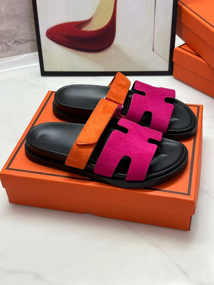 Women's new fashion Joker multicolor hook and loop design thick soled sandals