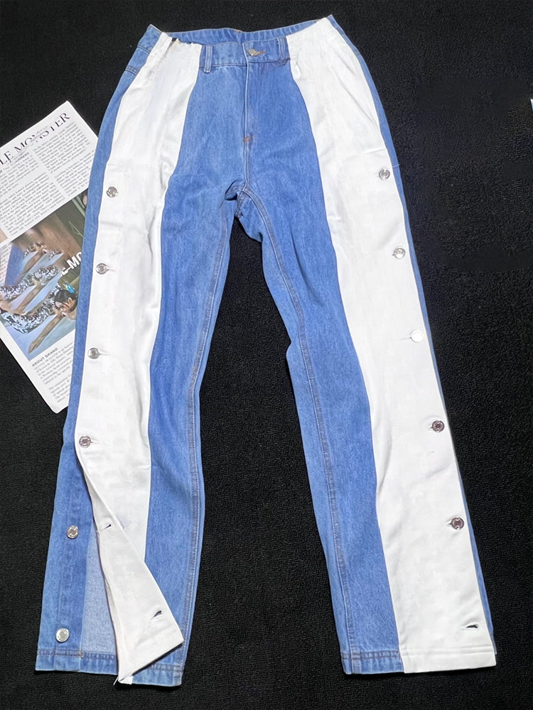 Women's new casual breasted loose sport jeans