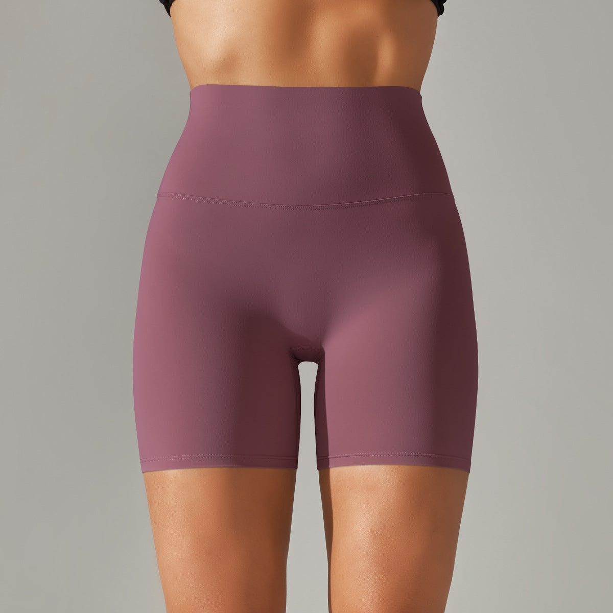 Women's new solid color yoga shorts double sanding tight high waist elastic exercise fitness three-point yoga pants.