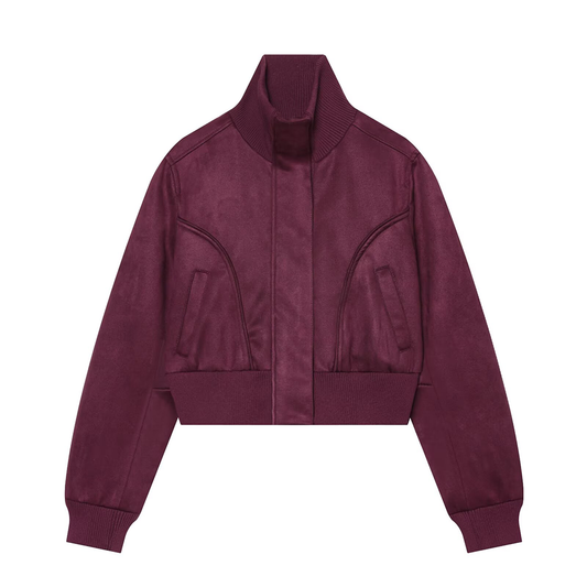 Women's Anti suede effect short stand collar Coat