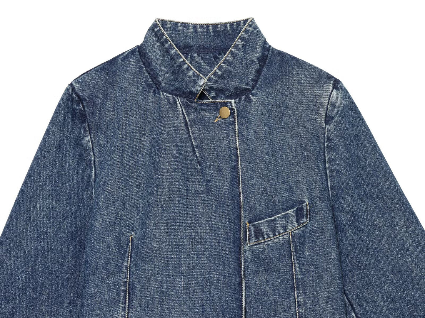Women's short sleeved stand collar denim Blazer Coat