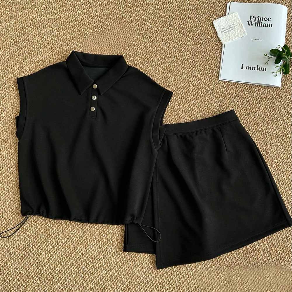 2026 women's new fashion lapel drawstring short sleeve skirt suit in summer
