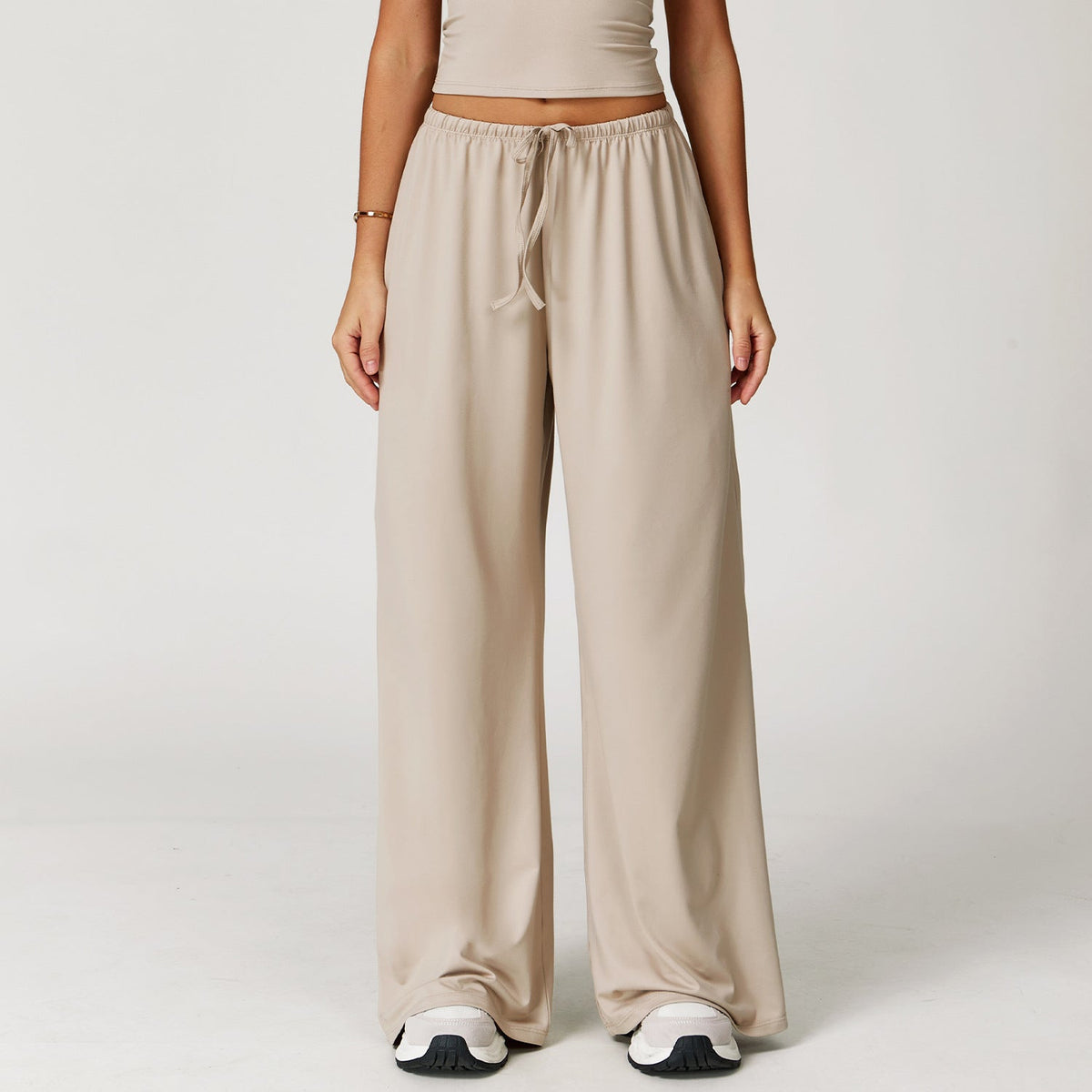 Women's new sanding drooping wide leg elastic drawstring trousers