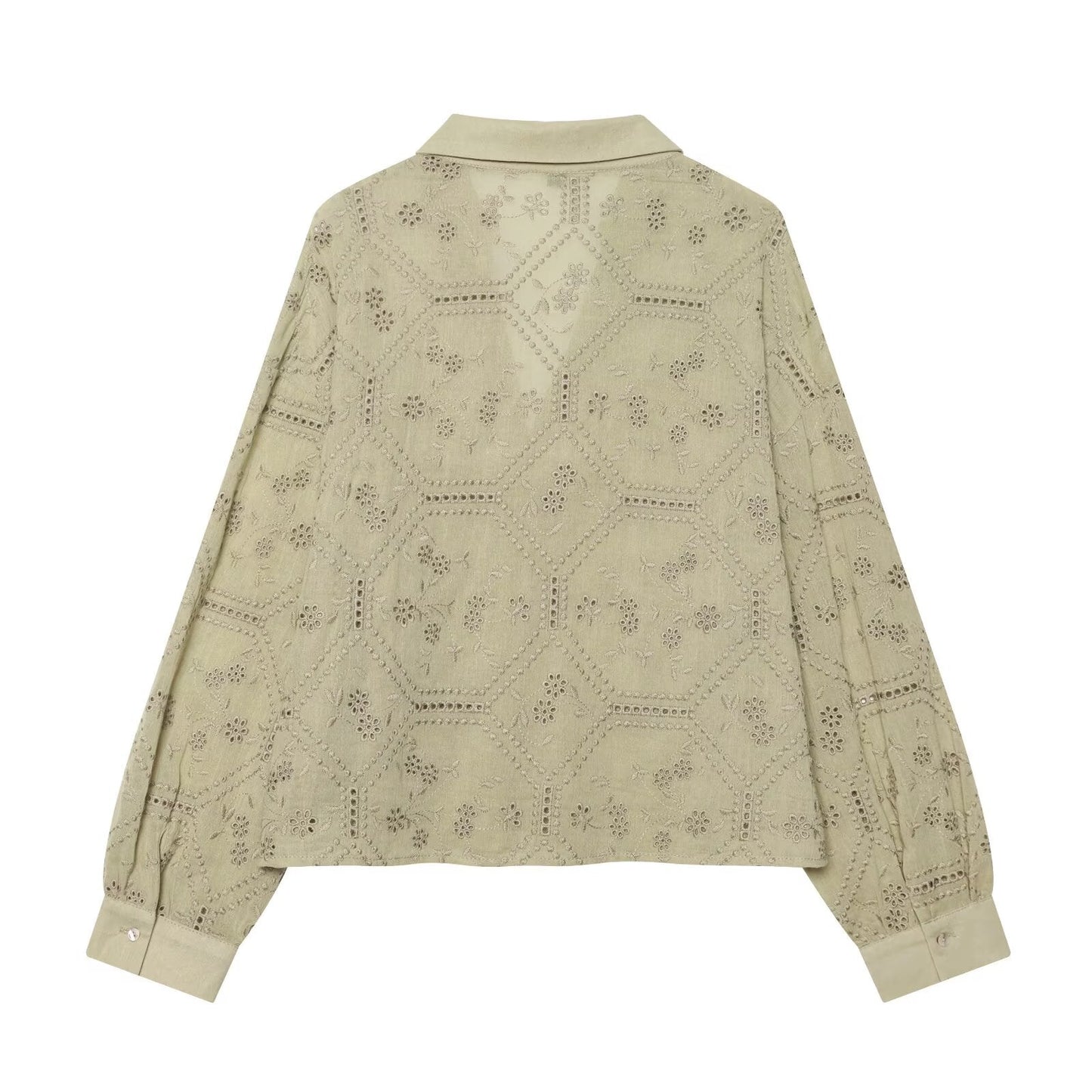 Women's hollowed out embroidered lapel shirt