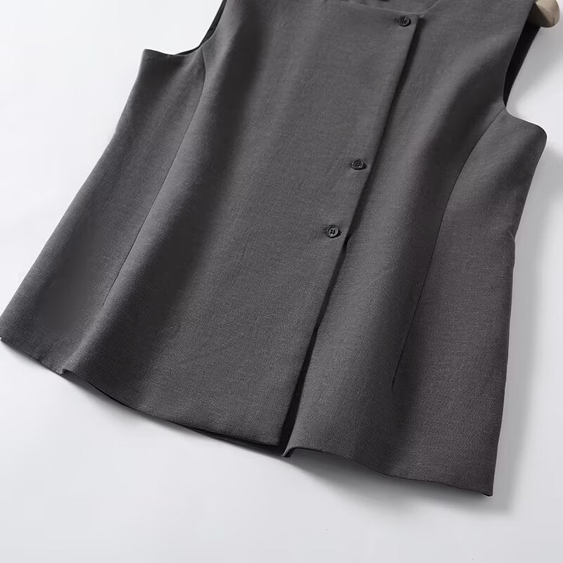 suit Women's 2 pieces double breasted linen blend vest+Shorts