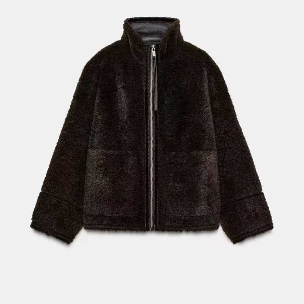 Women's new autumn and winter double velvet zipper coat
