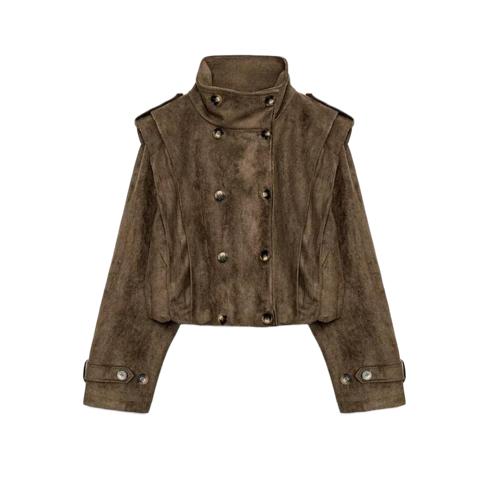 Women's Anti suede effect pleated short windbreaker Coat