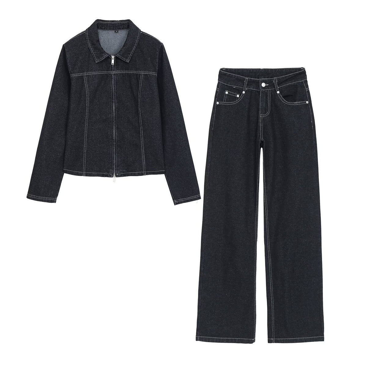 Women's double zipper design slim denim shirt