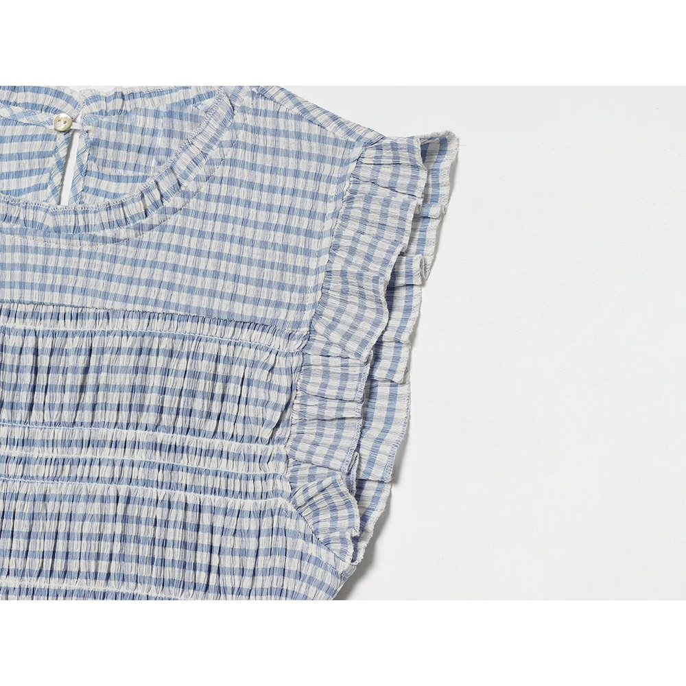 Women's short honeycomb plaid top