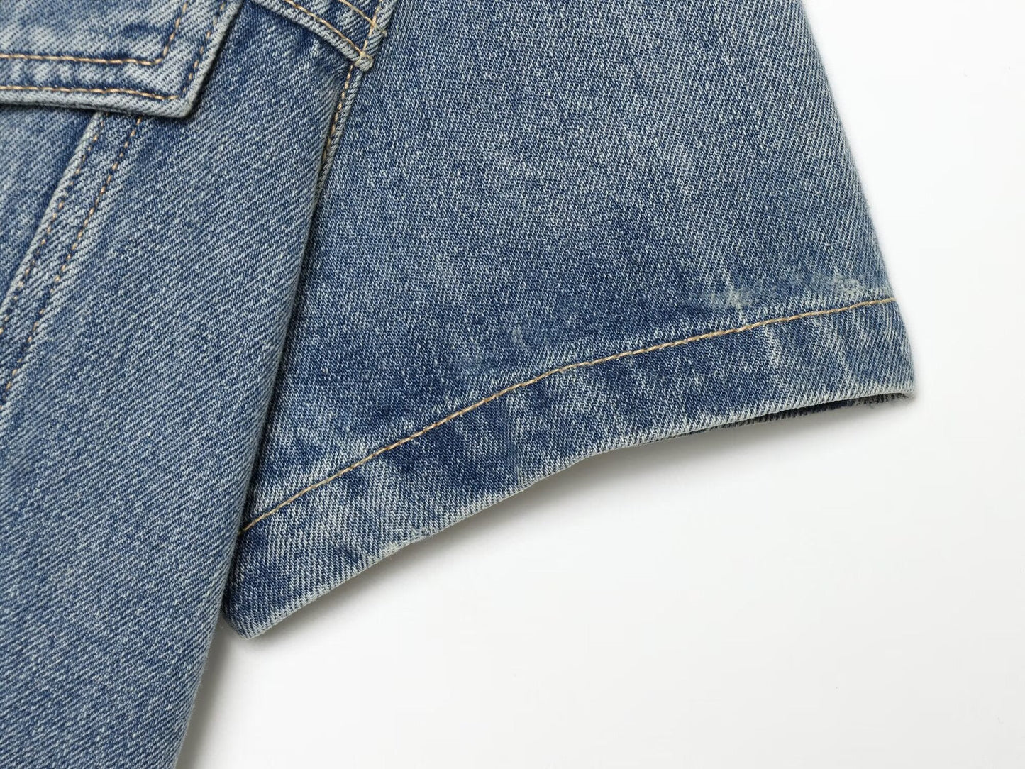 Women's short Lapel asymmetrical denim shirt