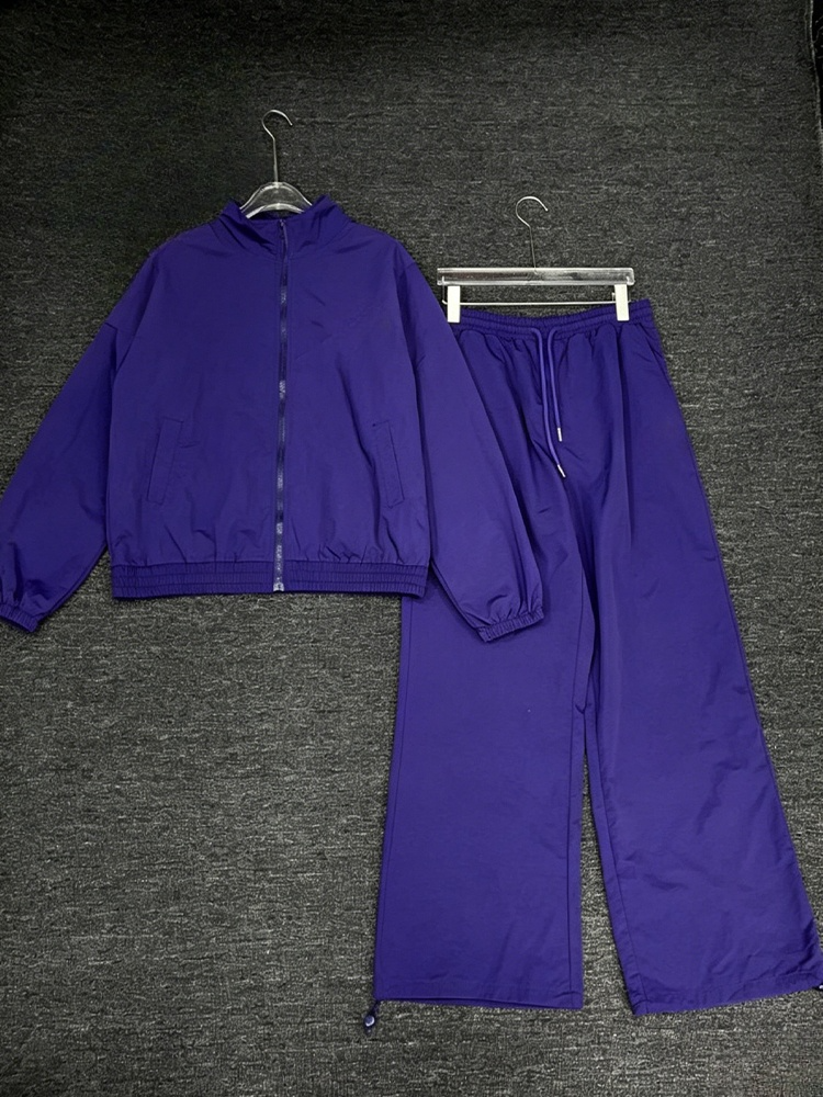 Women's new short stand-up collar zipper coat drawstring wide-leg pants