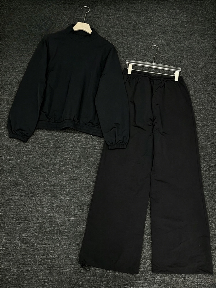 Women's new short stand-up collar zipper coat drawstring wide-leg pants