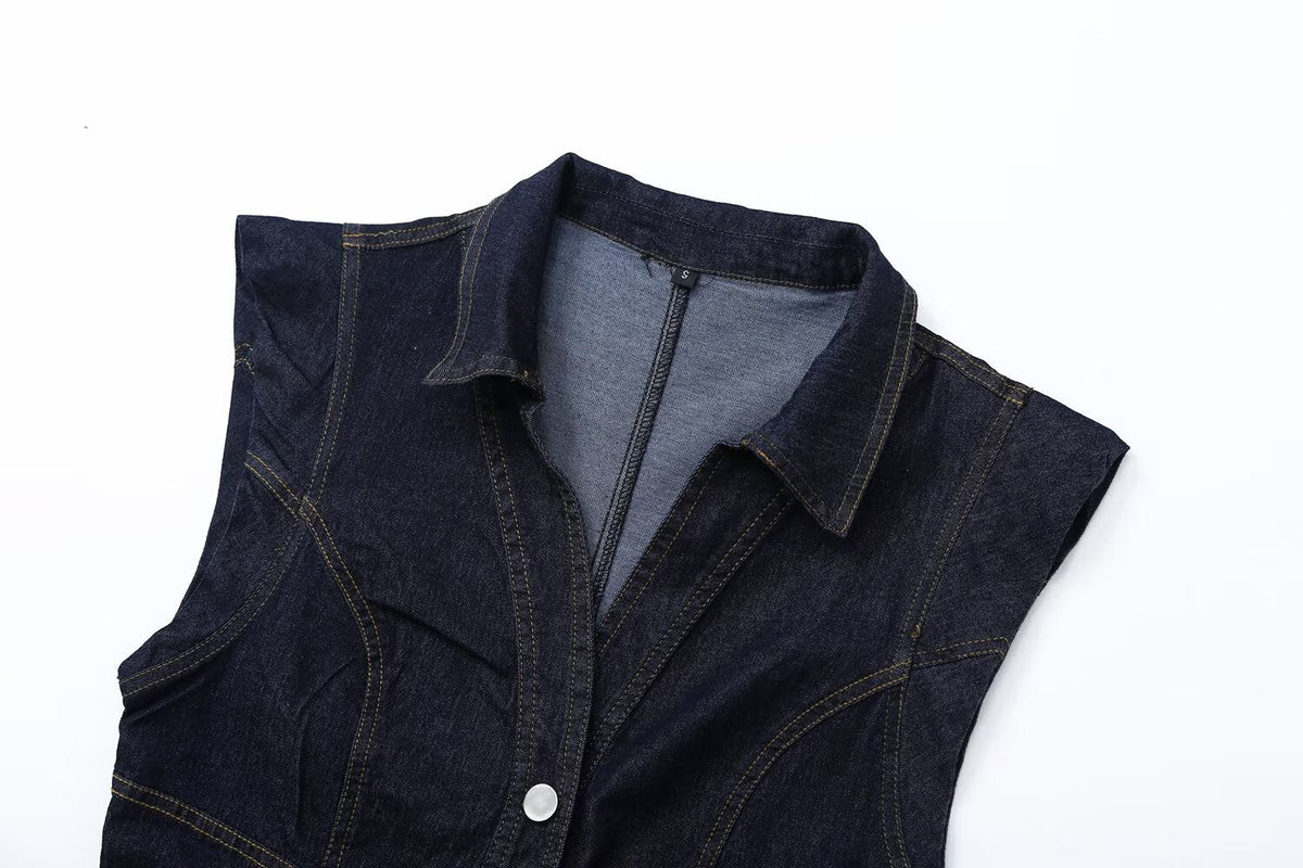 Women's sleeveless denim Midi dress
