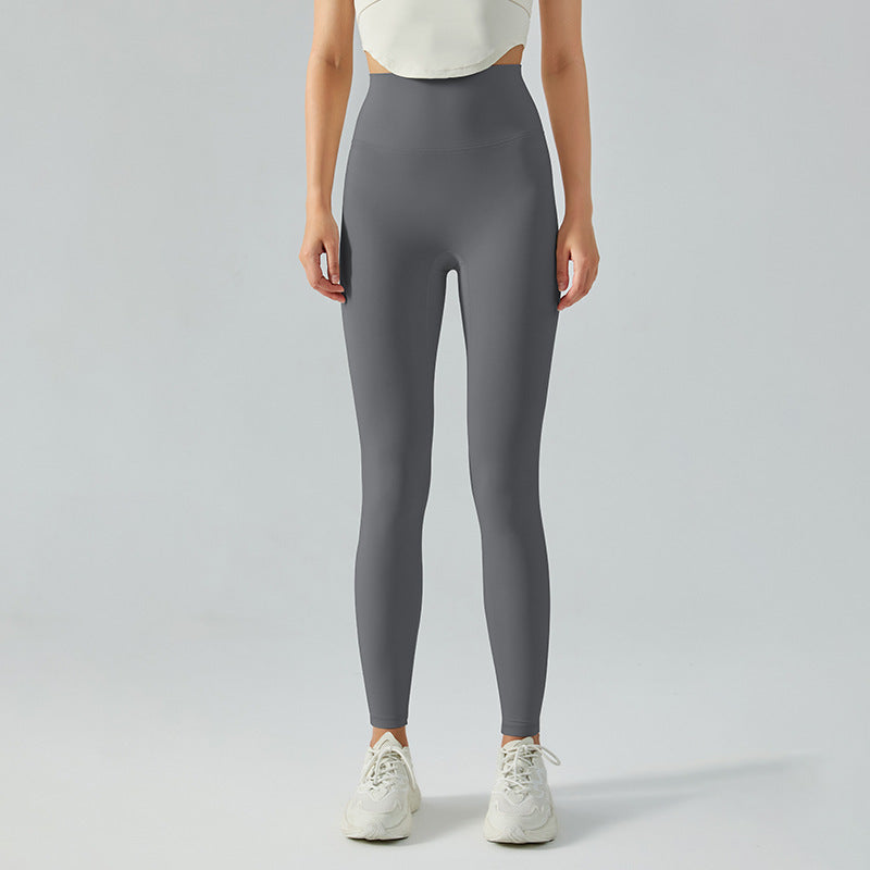 Women's New Fashion Joker Nude High Waist Belly Yoga Pants Double Sanding Peach Hip Running Tight Fitness Pants.