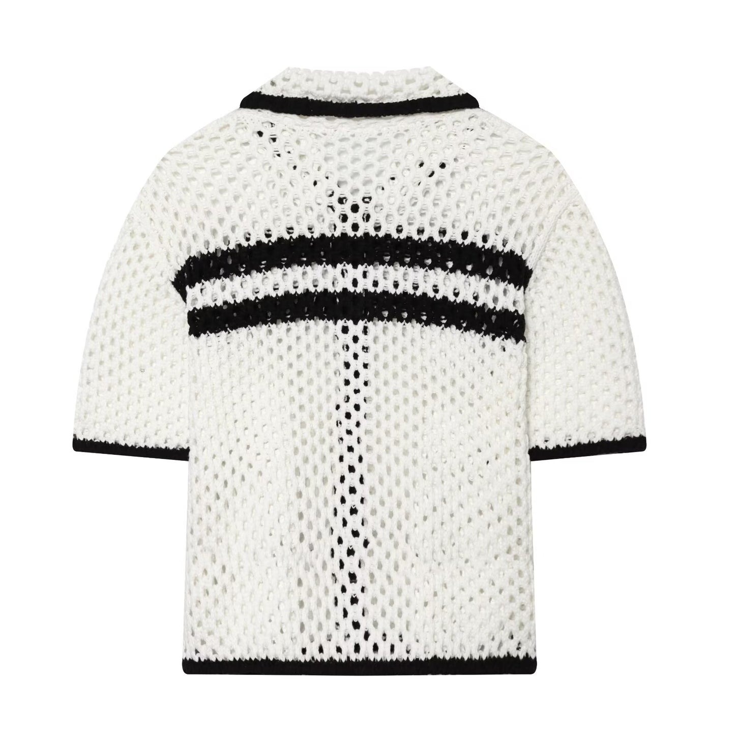 Women's POLO collar hollow knit Coat