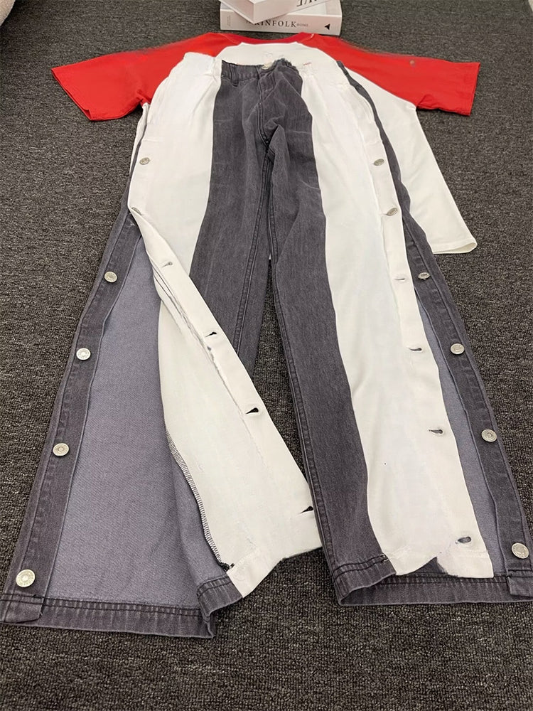 Women's new casual breasted loose sport jeans