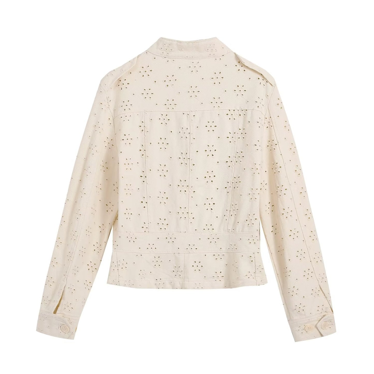 Women's flip pocket decoration hollow jacket Coat